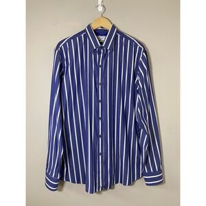 Teddy Stratford NYC Zip-Fit Shirt Blue White Stripe Button Down Mens Size 6, XXL